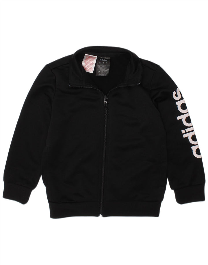 ADIDAS Boys Graphic Tracksuit Top Jacket 5-6 Years Black Polyester