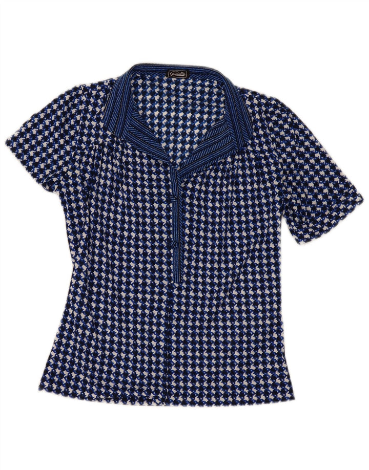 Bluzka damska vintage Top UK 10 Small Granatowa pepitka