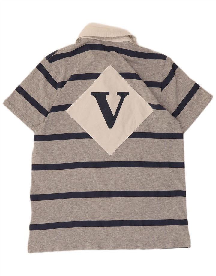 Polo da rugby grafica da uomo Adidas in poliestere a righe grigio medio