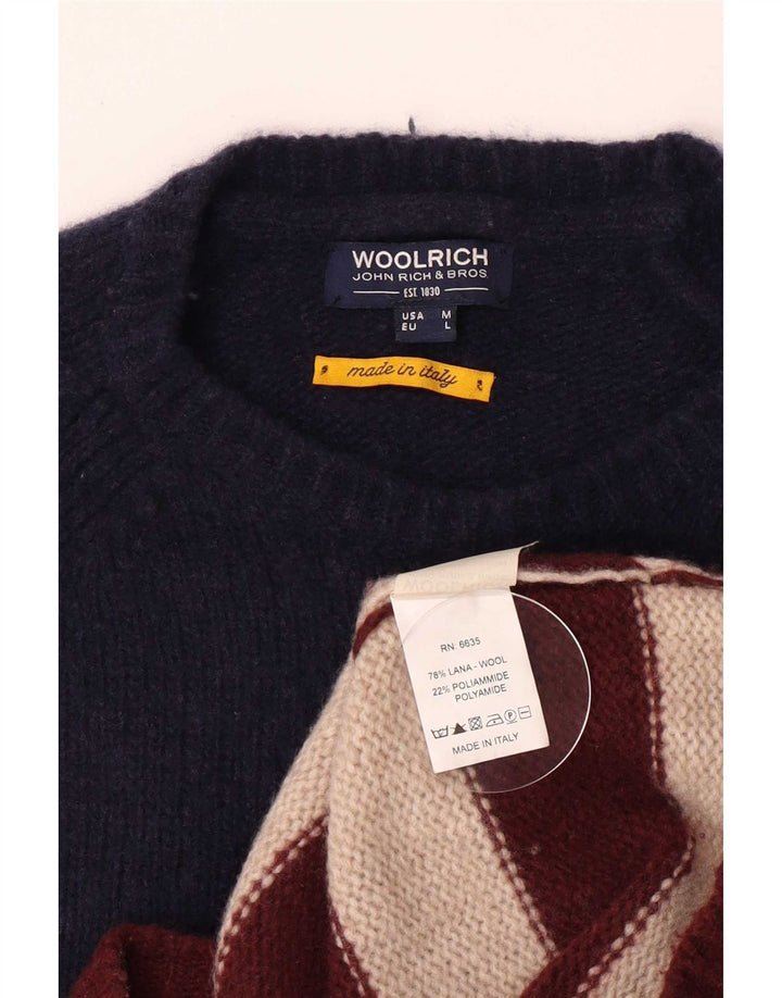 Woolrich Herre Crew Neck Jumper Sweater Medium Navyblå Stribet Uld