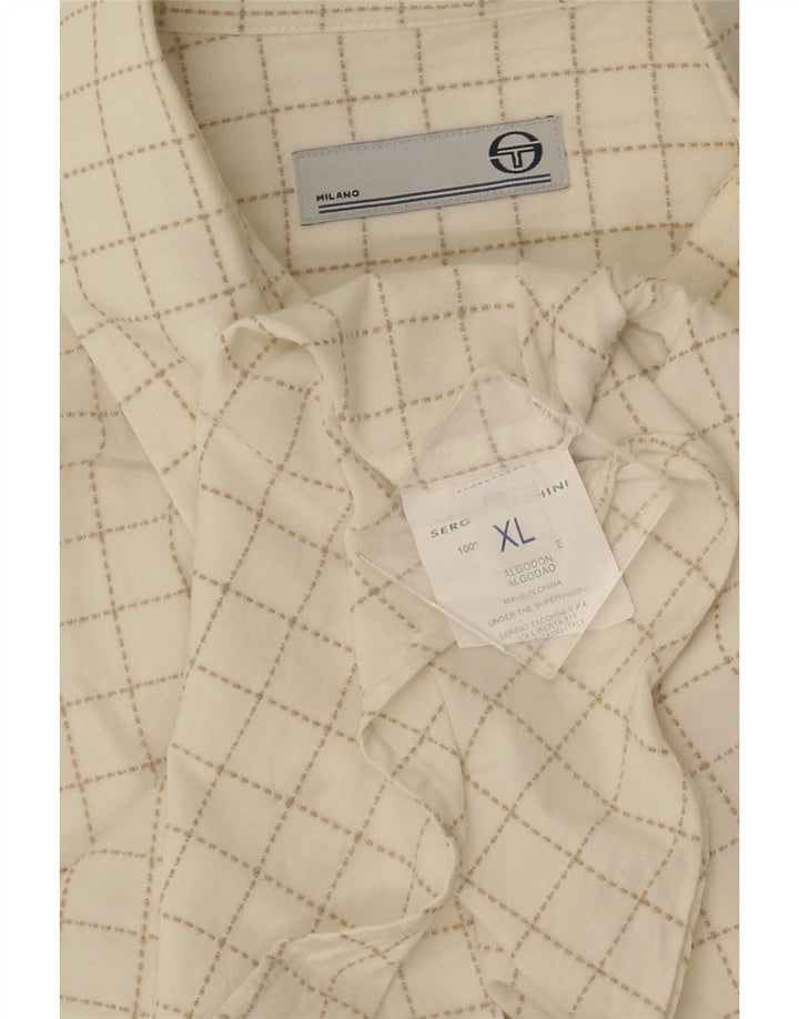 Sergio Tacchini Mens Short Sleeve Shirt XL White Check Cotton