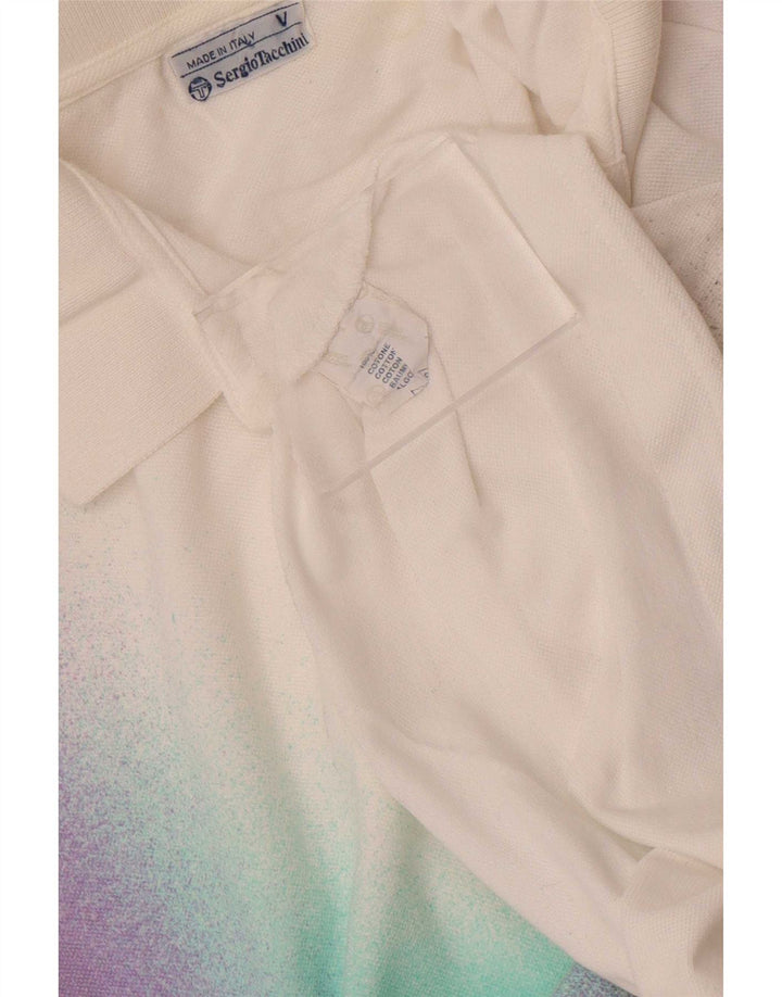 Sergio Tacchini Mens Polo Shirt Medium White Colourblock Cotton