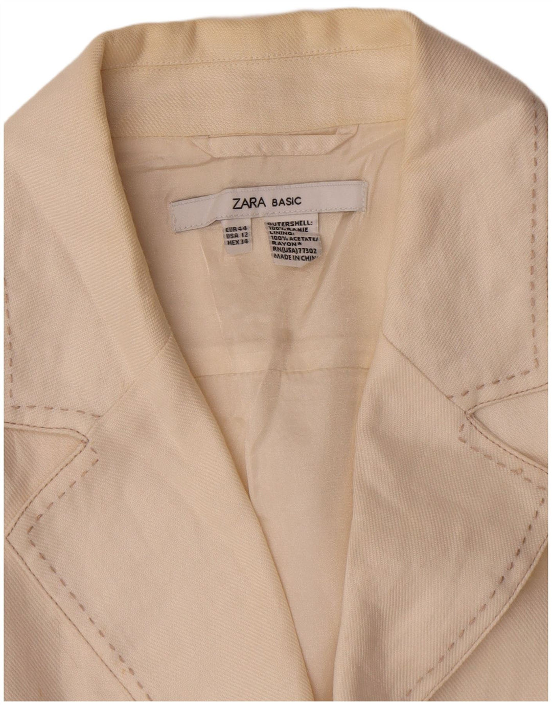 Zara Womens 2 Button Blazer Jacket EU 44 XL Off White Acetate