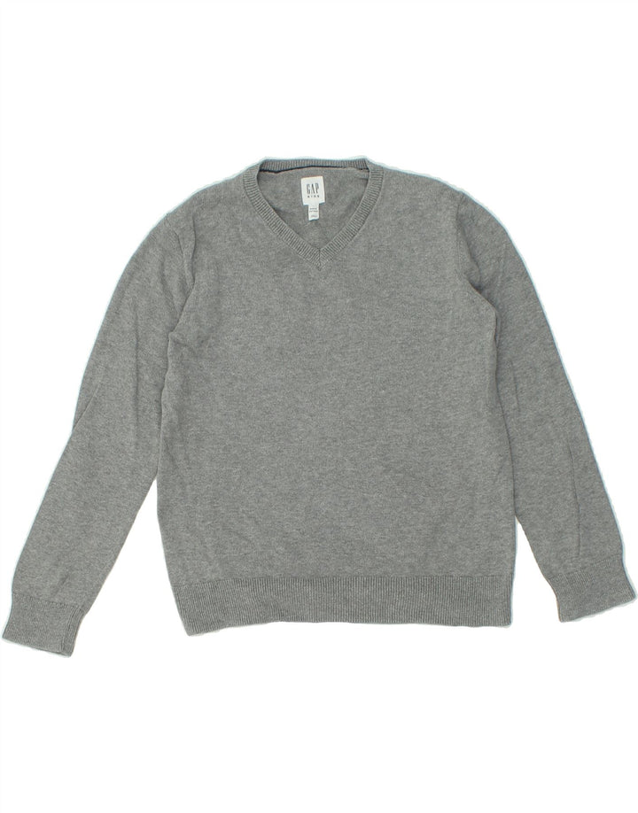 GAP Boys V-Neck Jumper Sweater 10-11 Years Large  Grey Cotton Vintage Gap and Second-Hand Gap from Messina Hembry 