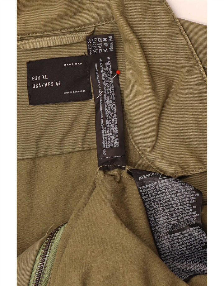 Zara Mens Bomber Jacket UK 42 XL Green Cotton