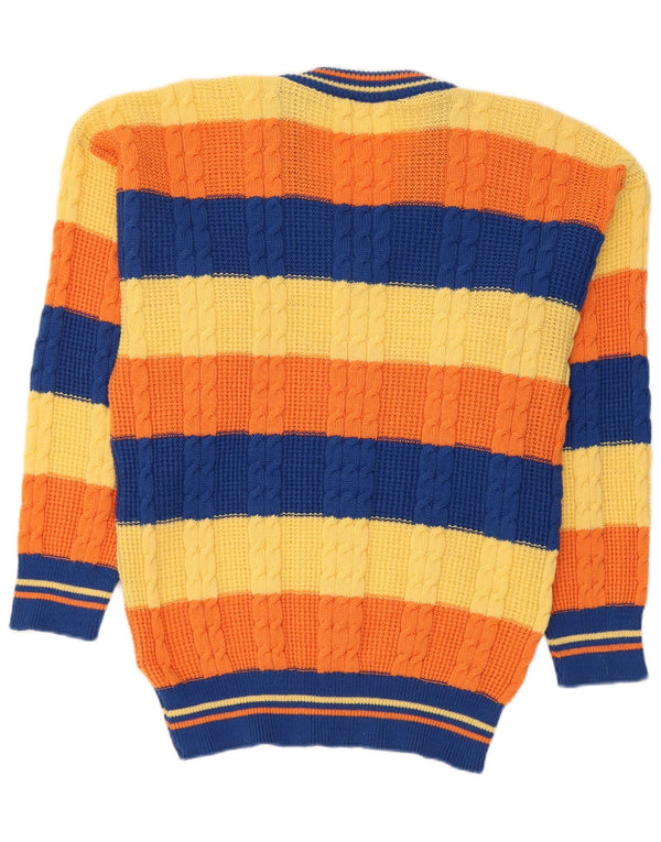 Vintage Mens V-Neck Jumper Sweater Medium Multicoloured Striped