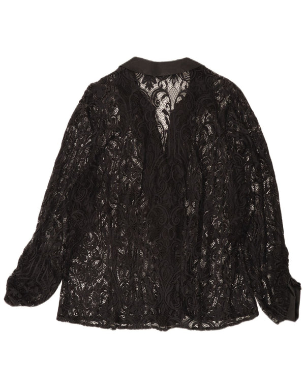 Marina Rinaldi Womens Lace Shirt Blouse Size 25 Large Black Floral