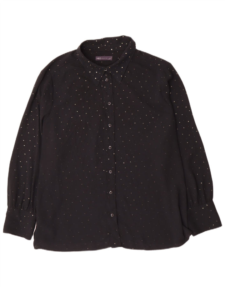 Marks & Spencer Damen-Hemdbluse, UK 24 4XL, schwarz gepunktetes Polyester