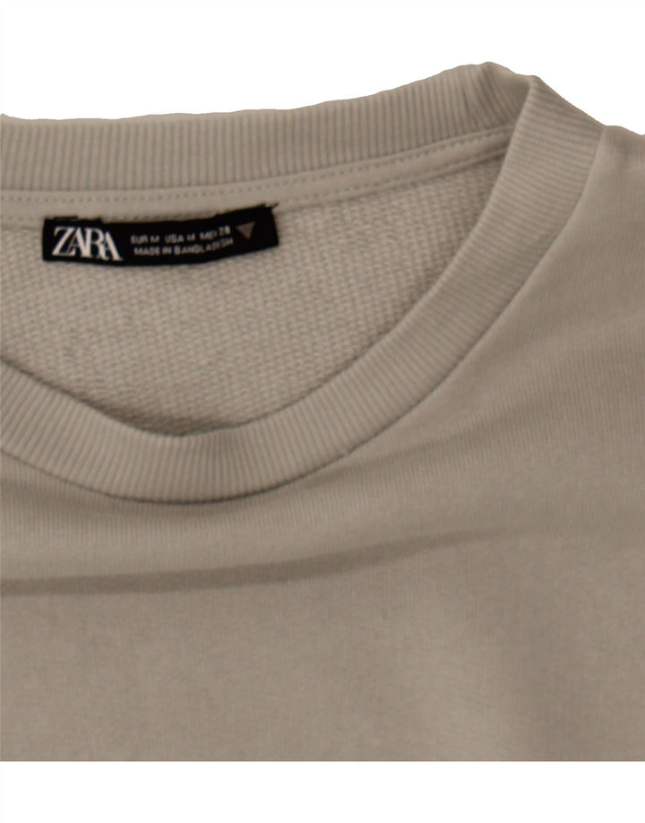 ZARA Womens Crop Sweatshirt Jumper UK 14 Medium Grey Cotton Vintage Zara and Second-Hand Zara from Messina Hembry 