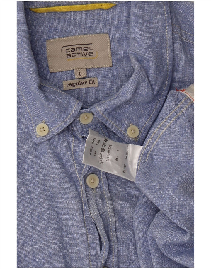 CAMEL ACTIVE Mens Short Sleeve Regular Fit Shirt Large Blue Flecked Linen