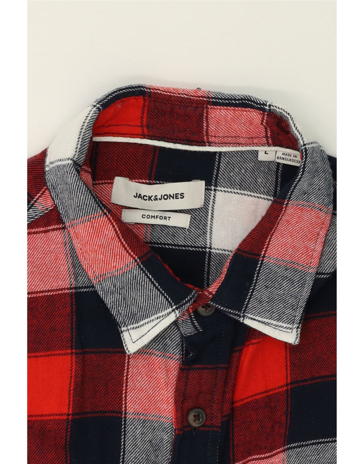 JACK & JONES Mens Flannel Shirt Large Red Check Cotton Vintage Jack & Jones and Second-Hand Jack & Jones from Messina Hembry 