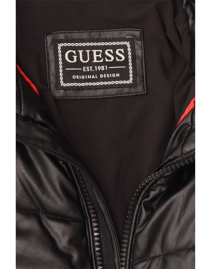 Guess Mens Faux Leather Padded Jacket EU 48 Medium Black Polyurethane