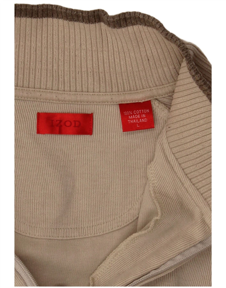 Izod Mens Zip Neck Top Long Sleeve Large Beige Cotton