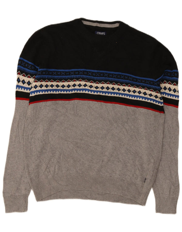 Chaps Pull col rond pour homme en coton Fair Isle Gris Taille L