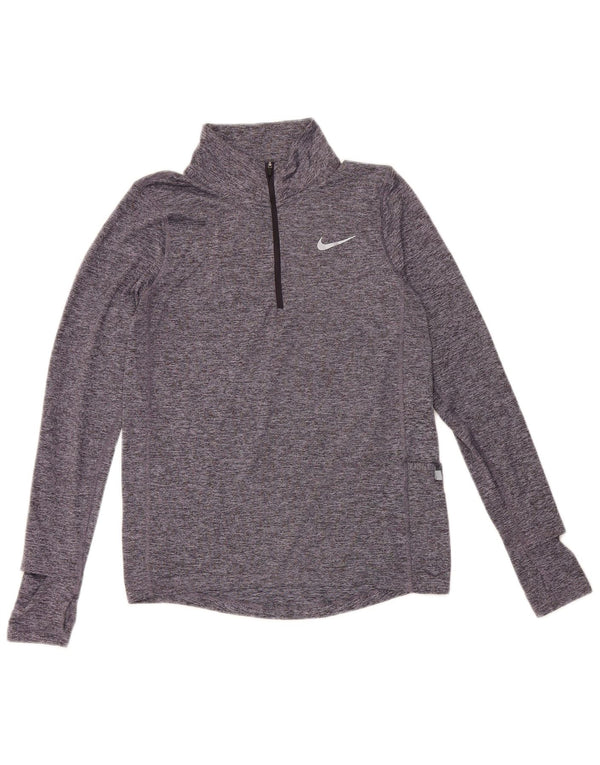 Maglia Nike da uomo Dri Fit con zip e collo a maniche lunghe XS in poliestere chiazzato blu