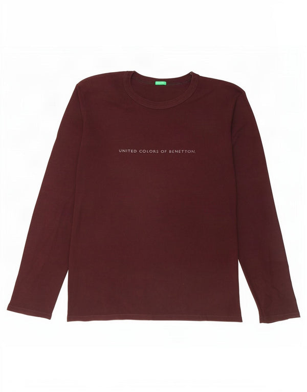 Benetton Womens Graphic Top Langarm UK 18 XL Braun Baumwolle