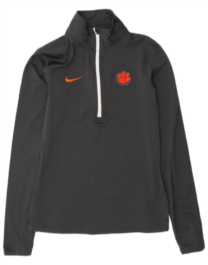 Nike Womens Clemson Tigers Pullover Treino Top UK 12 Médio Cinza Listrado