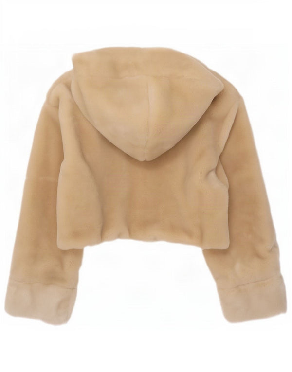 Jachetă vintage pentru femei cu glugă supradimensionată din blană artificială UK 20 2XL Bej acrilic