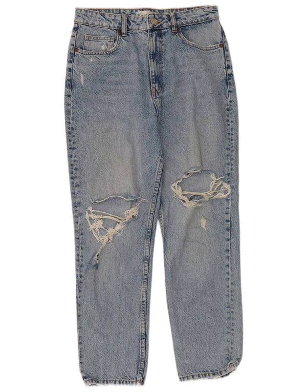 Zara Womens Distressed High Waist Tapered Jeans EU 40 Medium W30 L28 Blue