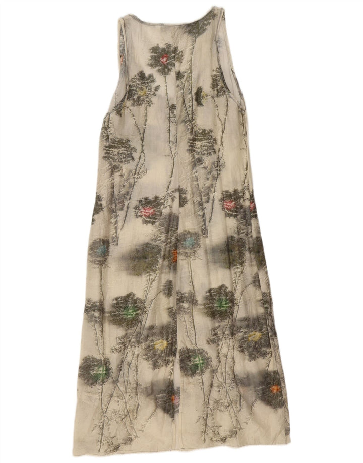 Zara Dame Ærmeløs Basic Kjole UK 12 Medium Off White Blomsterbomuld