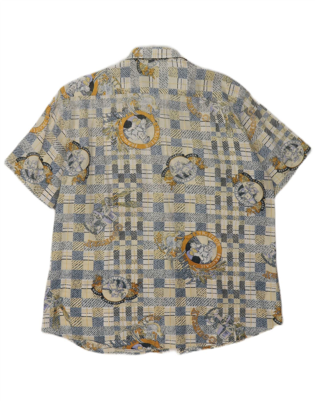 Vintage Mens Graphic Short Sleeve Shirt Medium Blue Check
