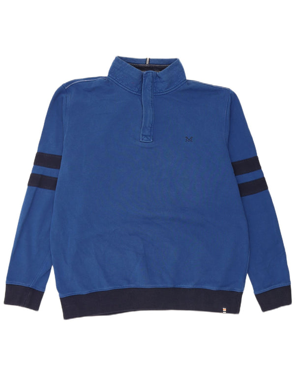 Crew Clothing Mens Graphic Zip Neck Sweatshirt Jumper XL Blue Colourblock