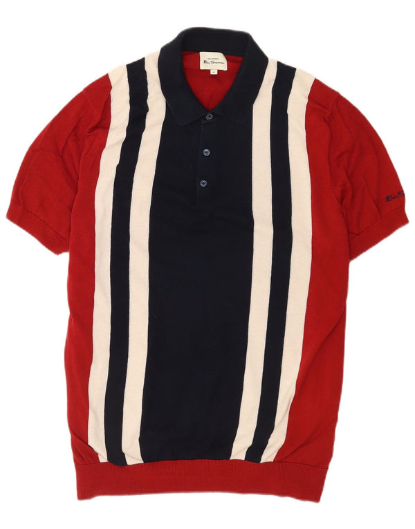 Ben Sherman Herre Kortærmet Polo Neck Jumper Sweater XL Rød Colourblock