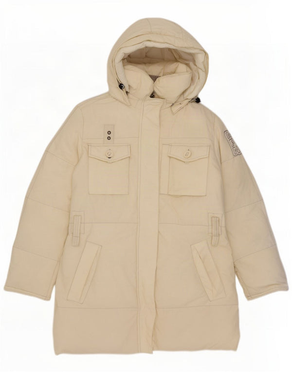 Murphy & Nye Dame Oversized grafisk hættepolstret frakke UK 10 Small White