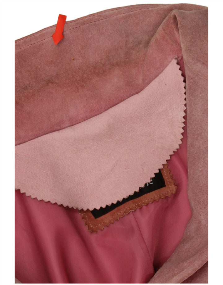 VINTAGE Damen 2-Knopf-Wildleder-Blazerjacke IT 46 Großes rosa Leder