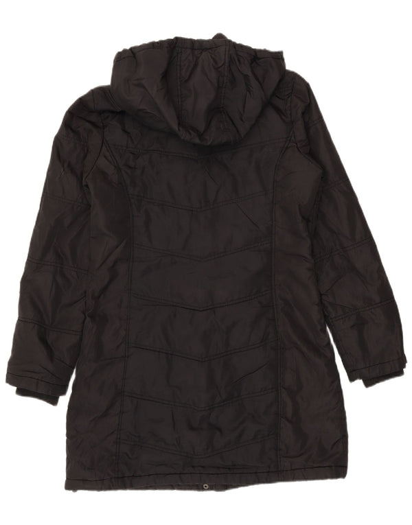 Kappa Womens Hooded Wattierter Mantel UK 14 Medium Schwarz
