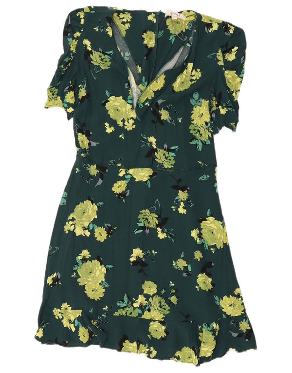 Oasis Dame A-Line Kjole UK 12 Medium Green Floral Viscose