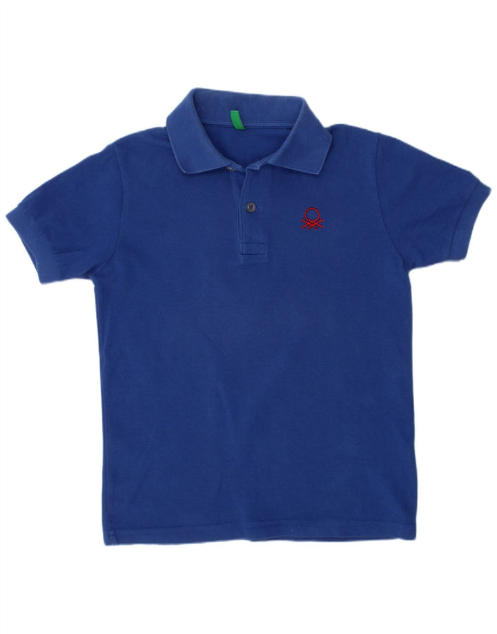 BENETTON Boys Polo Shirt 7-8 Years Medium Blue Cotton