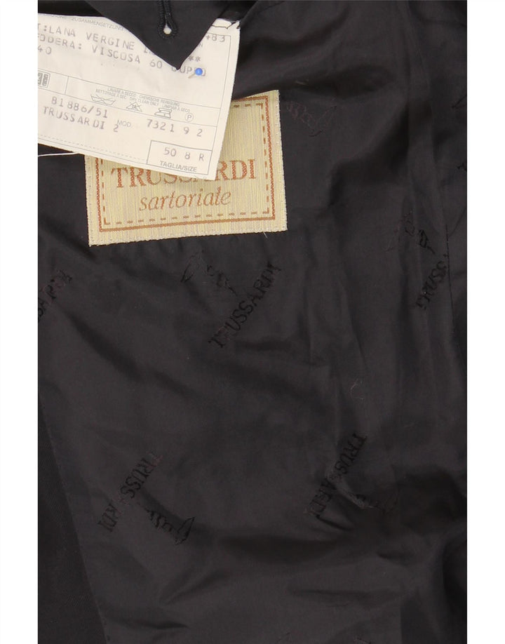 TRUSSARDI Mens 2 Button Blazer Jacket IT 50 Large Navy Blue Virgin Wool Vintage Trussardi and Second-Hand Trussardi from Messina Hembry 