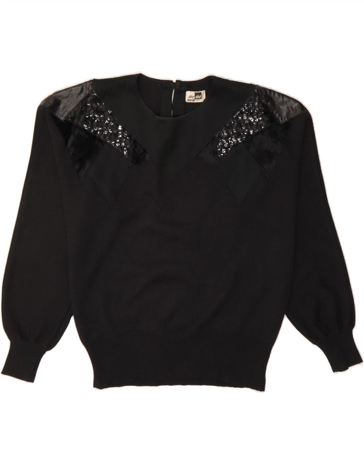 VINTAGE Womens Crew Neck Jumper Sweater EU 38 Medium Black Polyacrylic Vintage Vintage and Second-Hand Vintage from Messina Hembry 