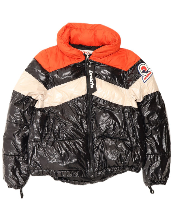 Pinko Womens Graphic Oversized Padded Jacket UK 6 XS Black Colourblock