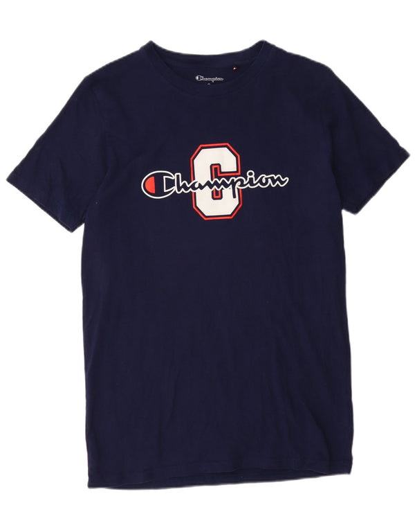 T-shirt grafica da uomo Champion Top piccola in cotone blu navy
