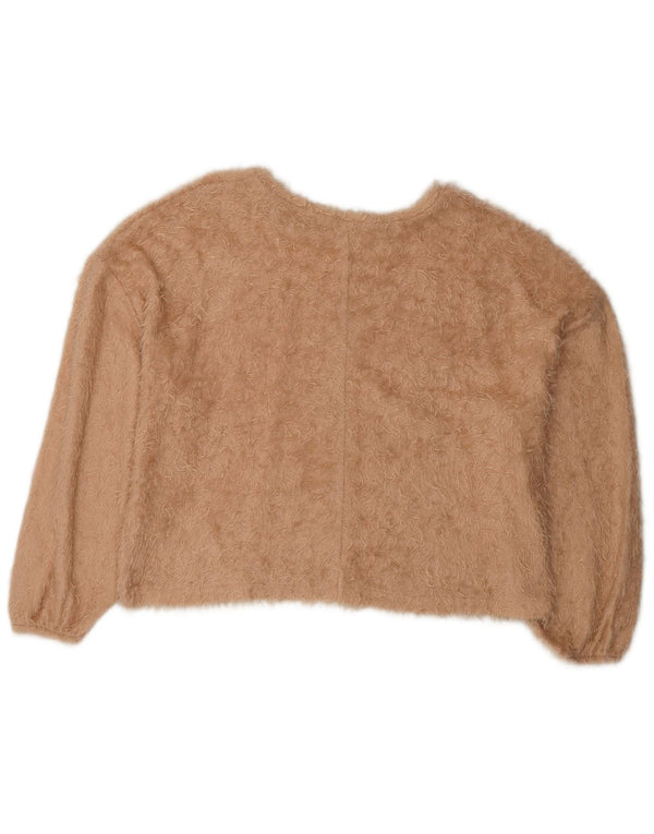 Zara Womens Crop Oversized Crew Neck Jumper Sweater UK 16 Large Beige