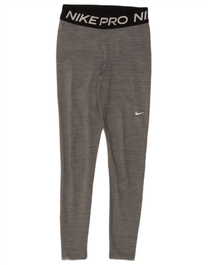NIKE Womens Dri Fit Graphic Leggings UK 8 Small Grey Polyester
