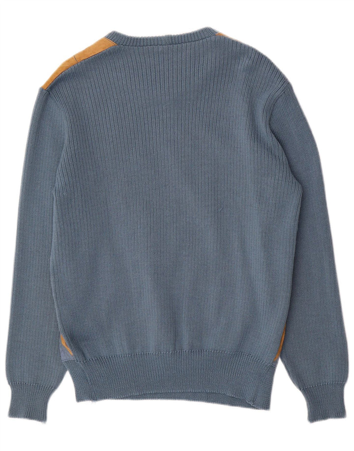 Vintage Mens Crew Neck Jumper Sweater Medium Blue Argyle/Diamond Acrylic