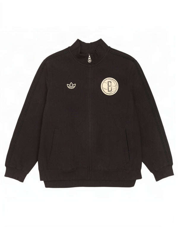 Adidas Damen Brooklyn Nets Graphic Trainingsanzug Top Jacke UK 18 XL Schwarz