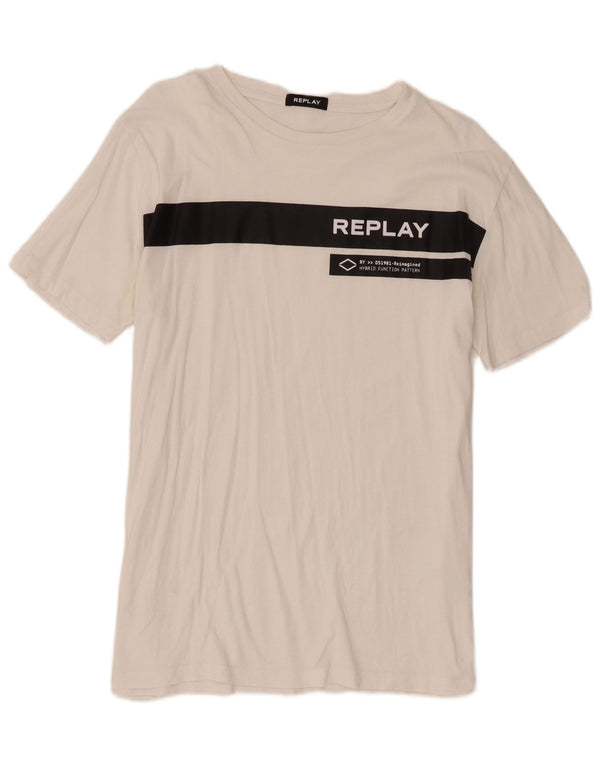 Replay Camiseta gráfica para hombre Top 2XL Algodón blanco con bloques de color