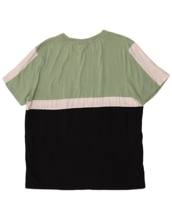 Fila Damen Grafik-T-Shirt-Oberteil UK 18 XL Grüne Colourblock-Baumwolle