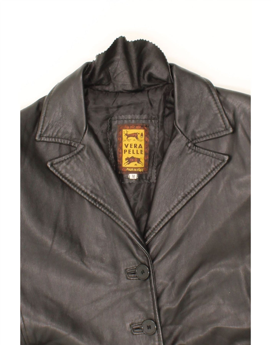 VINTAGE Womens Leather Coat UK 14 Medium Black Leather Vintage Vintage and Second-Hand Vintage from Messina Hembry 