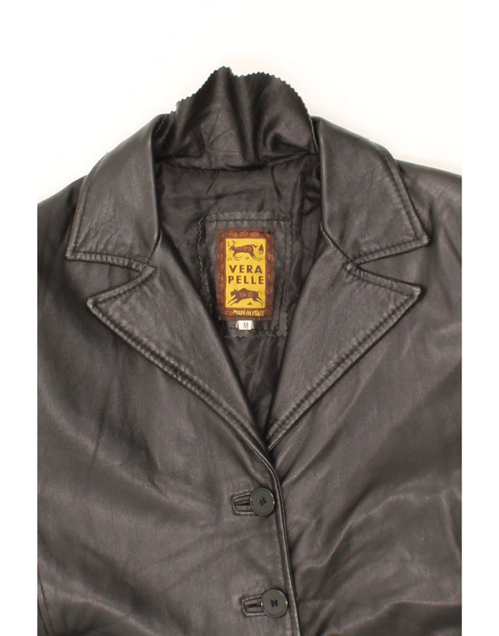 VINTAGE Womens Leather Coat UK 14 Medium Black Leather Vintage Vintage and Second-Hand Vintage from Messina Hembry 