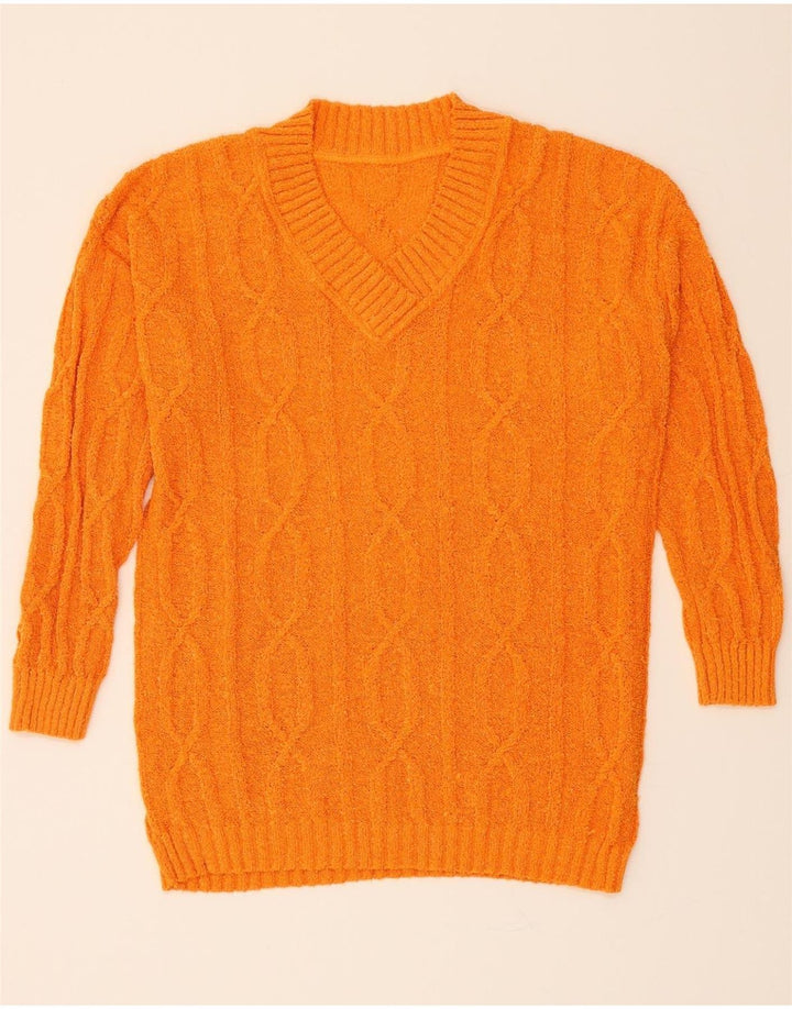 VINTAGE Womens V-Neck Jumper Sweater UK 14 Medium Orange Vintage Vintage and Second-Hand Vintage from Messina Hembry 
