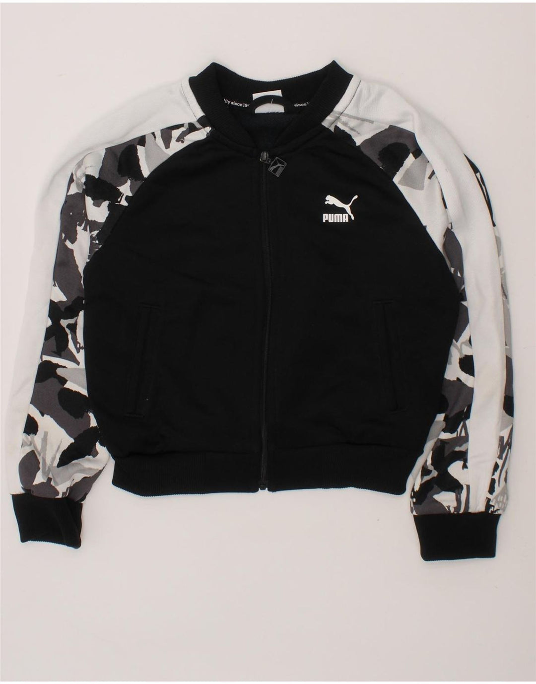 PUMA Boys Tracksuit Top Jacket 7-8 Years Small Black Camouflage Polyester Vintage Puma and Second-Hand Puma from Messina Hembry 
