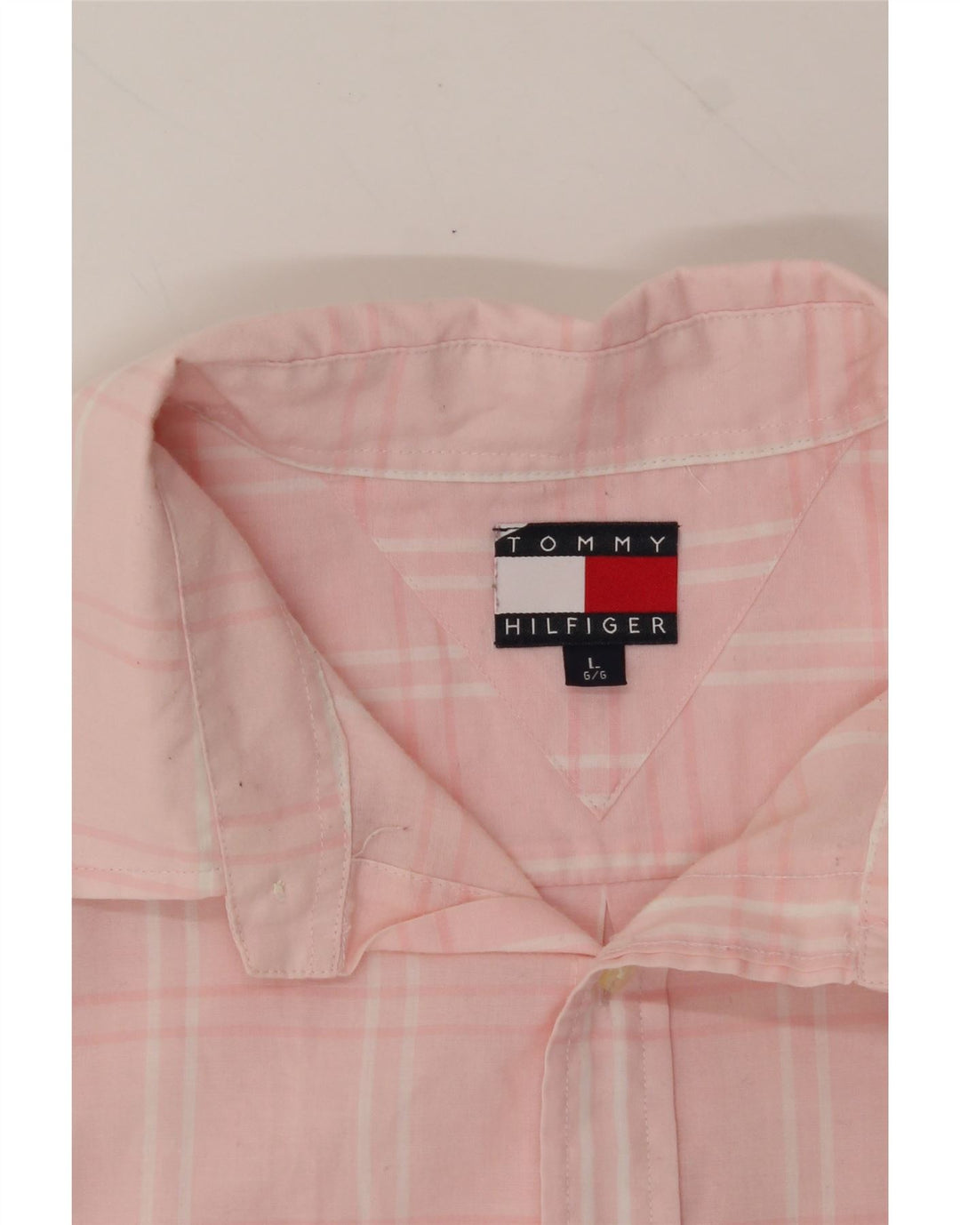 TOMMY HILFIGER Mens Shirt Large Pink Check Cotton Vintage Tommy Hilfiger and Second-Hand Tommy Hilfiger from Messina Hembry 