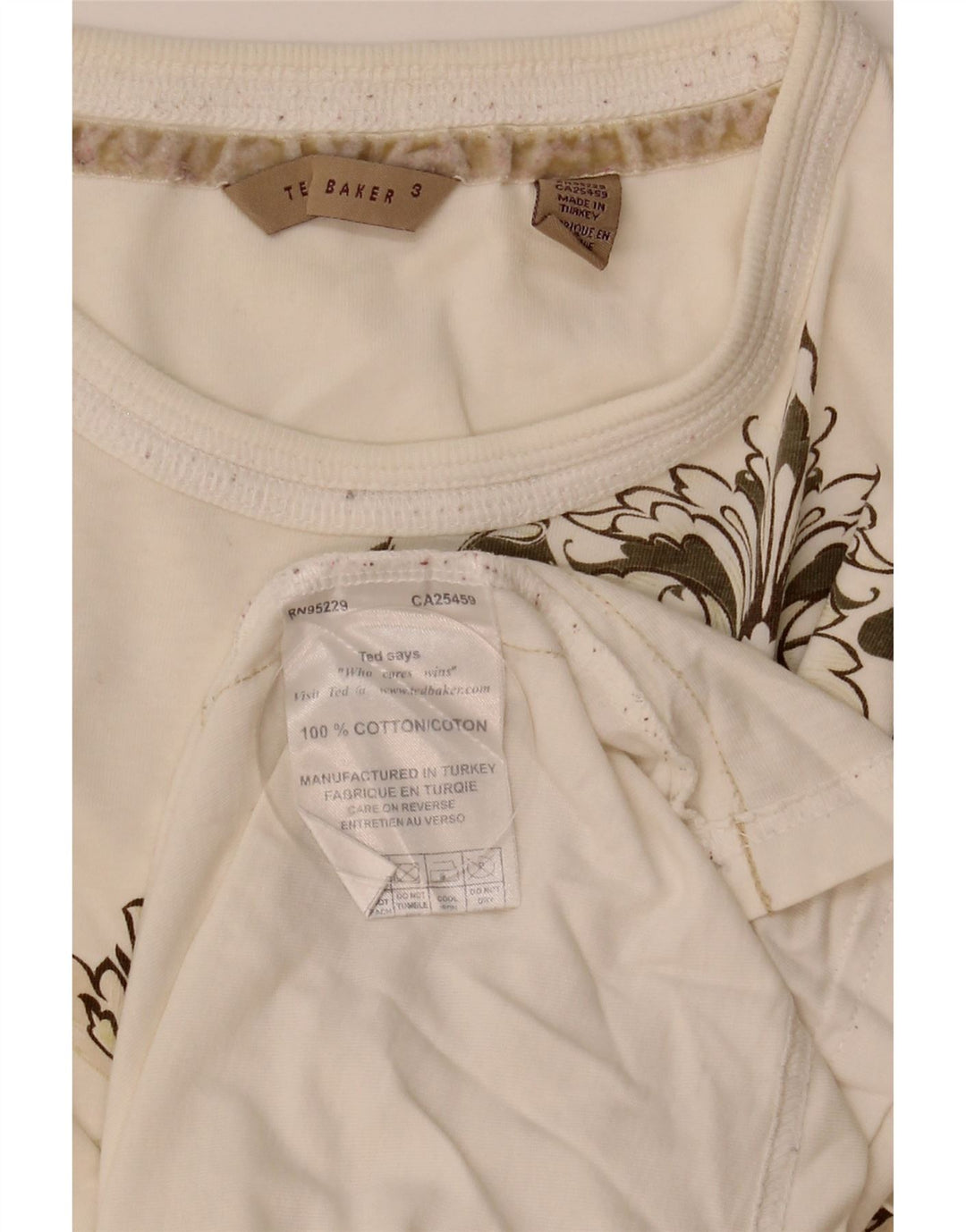 Ted Baker Mens Graphic T-Shirt Top Size 3 Medium White Cotton