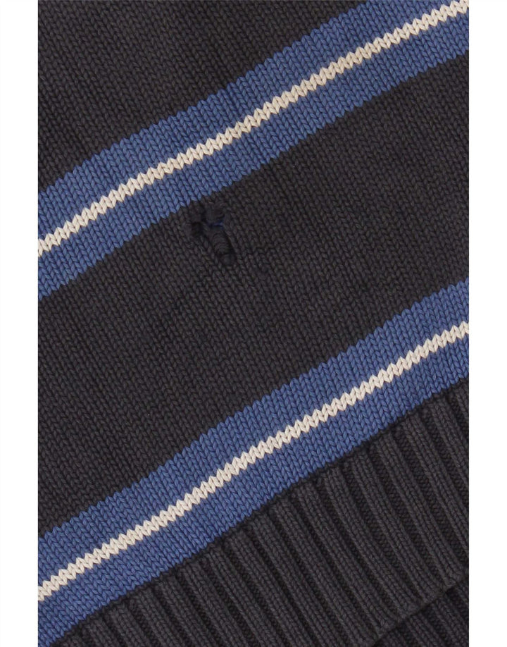 Zara Mens V-Neck Jumper Sweater Large Grey Striped
