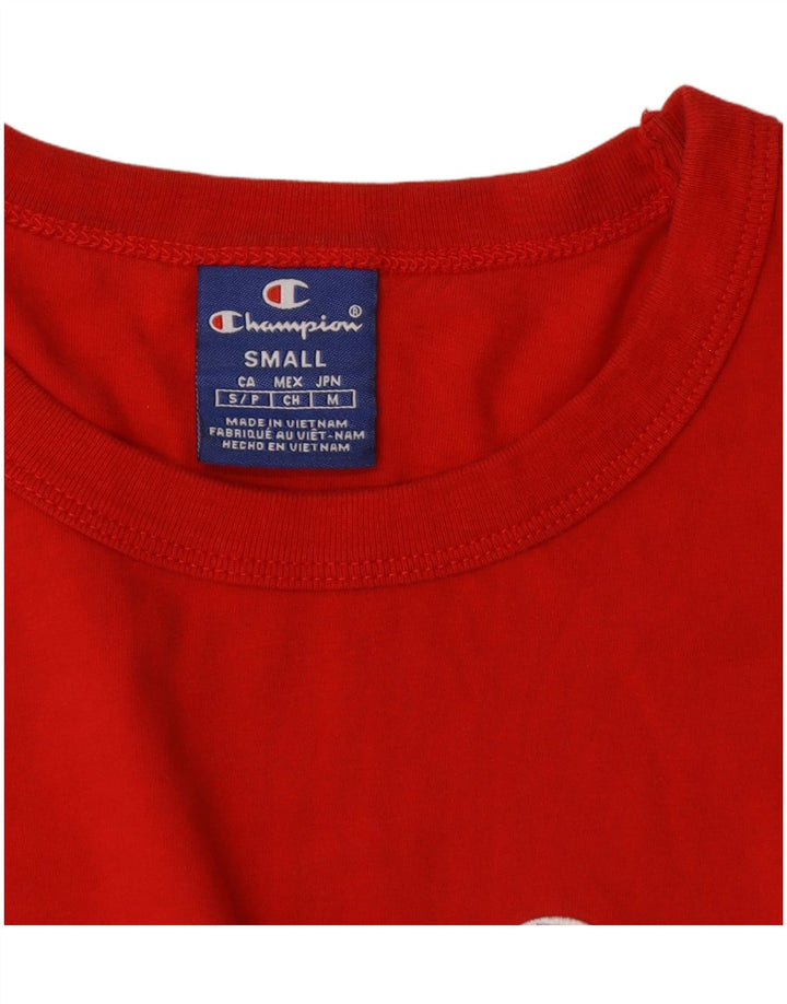Champion Maglietta grafica da uomo a maniche lunghe a blocchi di colore rosso piccolo